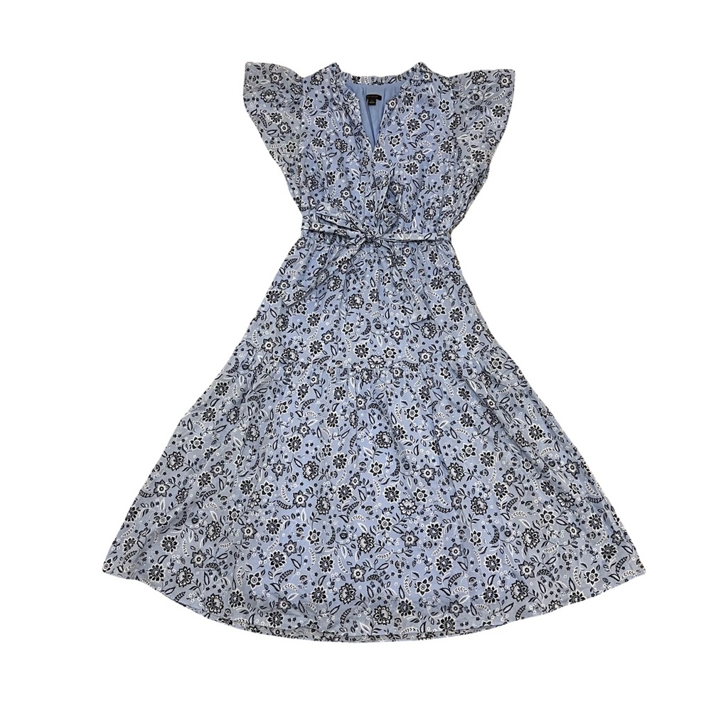 Ann Taylor Blue Floral Ruffle Midi Dress — Size 6